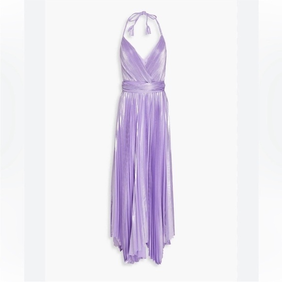 NWT Alice + Olivia Purple Arista Halter Pleated Metallic Dress sz 10 - Picture 7 of 11